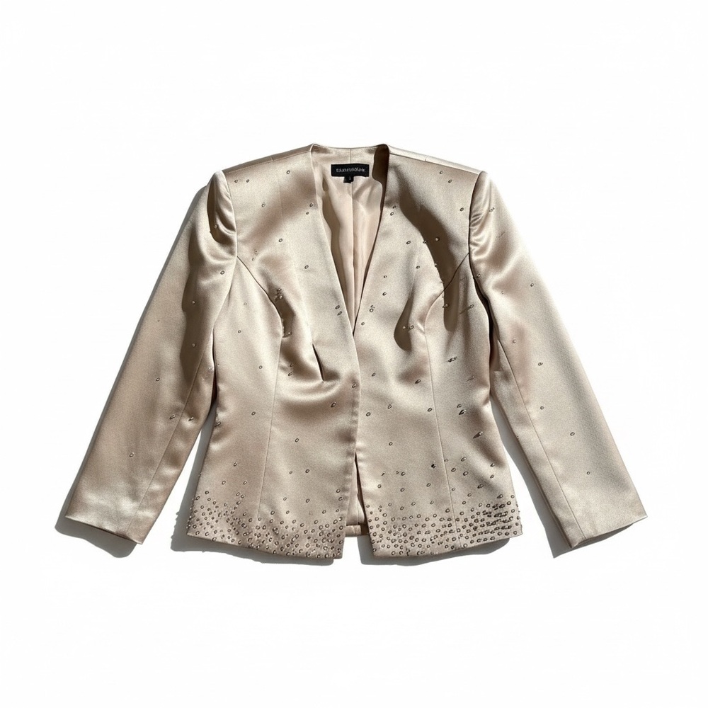 VTG 80s Silvie Kapilivsky Champagne Satin Pearls & Crystals Tux Jacket 12